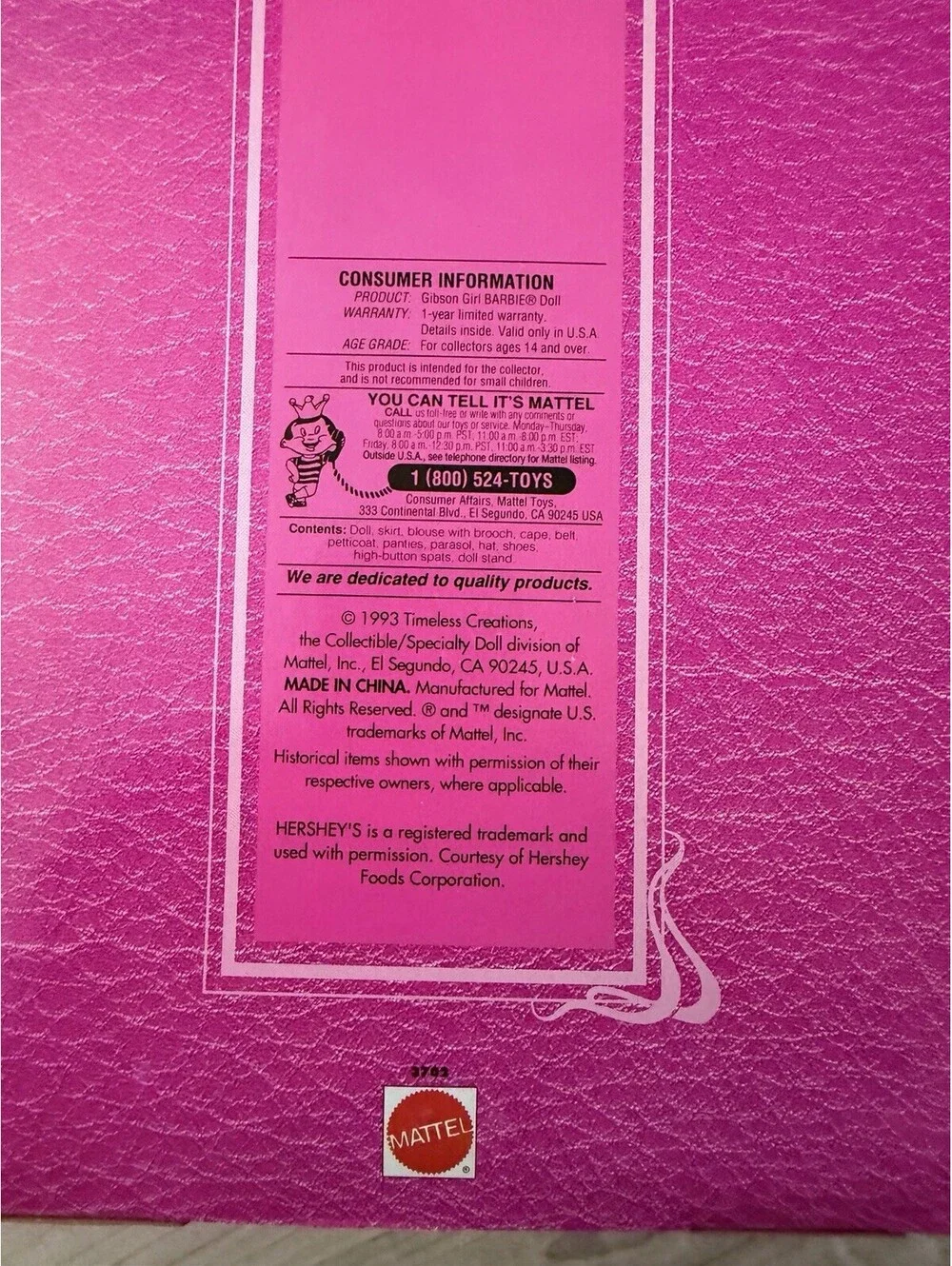 Vintage 1993 Gibson Girl Barbie Special Edition The Great Eras Collection #3702